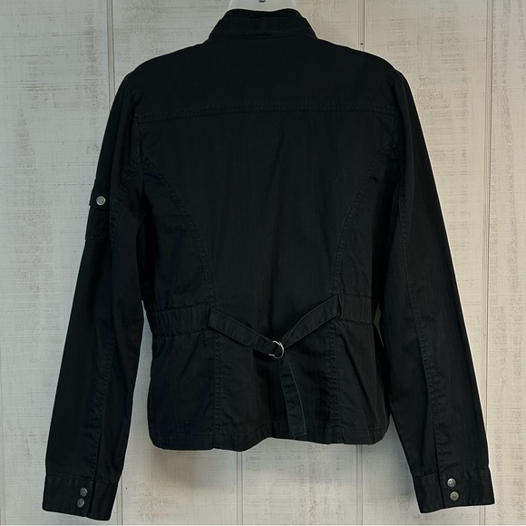 Ashley Womens Utility Jacket Size L Full Zip Cotton Pockets Black Y2k Grunge - Picture 2 of 11